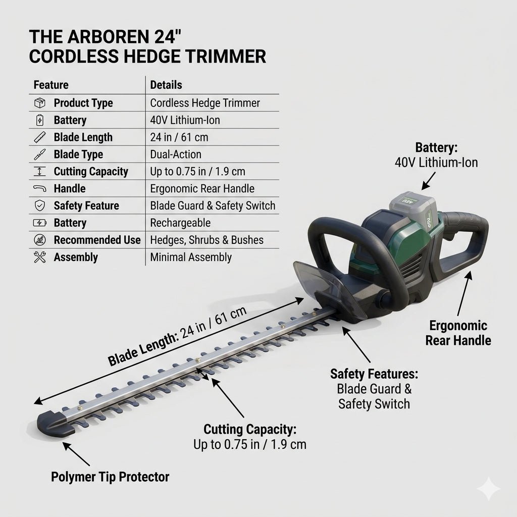 Arboren 24" Cordless Hedge Trimmer – 40V