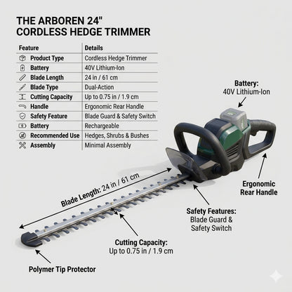 Arboren 24" Cordless Hedge Trimmer – 40V